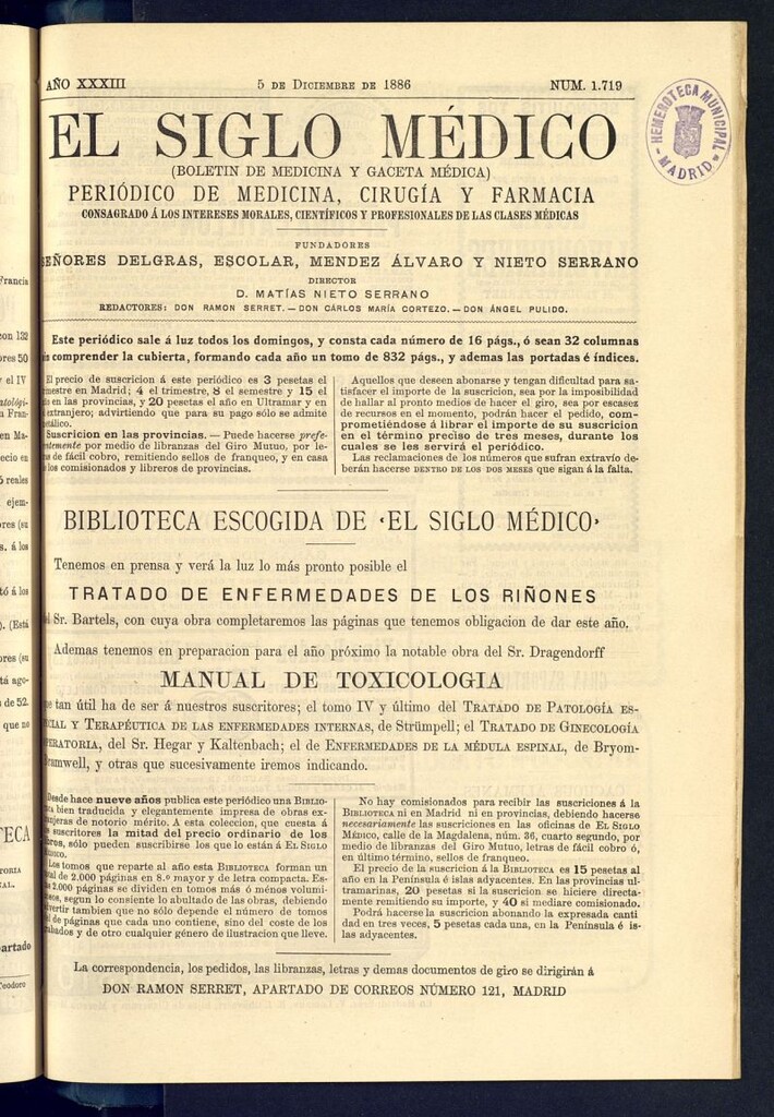 Miniatura de El Siglo Médico : boletín de medicina y gaceta médica del 5 de diciembre de 1886
