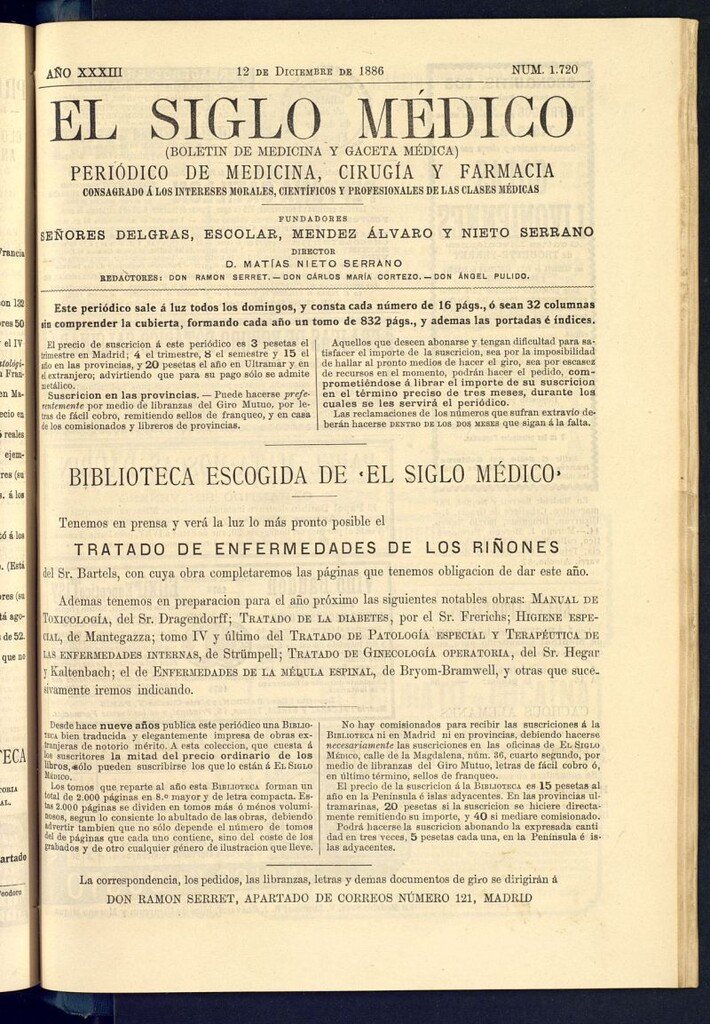 Miniatura de El Siglo Médico : boletín de medicina y gaceta médica del 12 de diciembre de 1886
