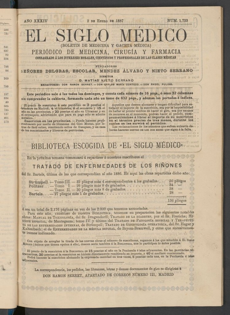 Miniatura de El Siglo Médico : boletín de medicina y gaceta médica del 2 de enero de 1887