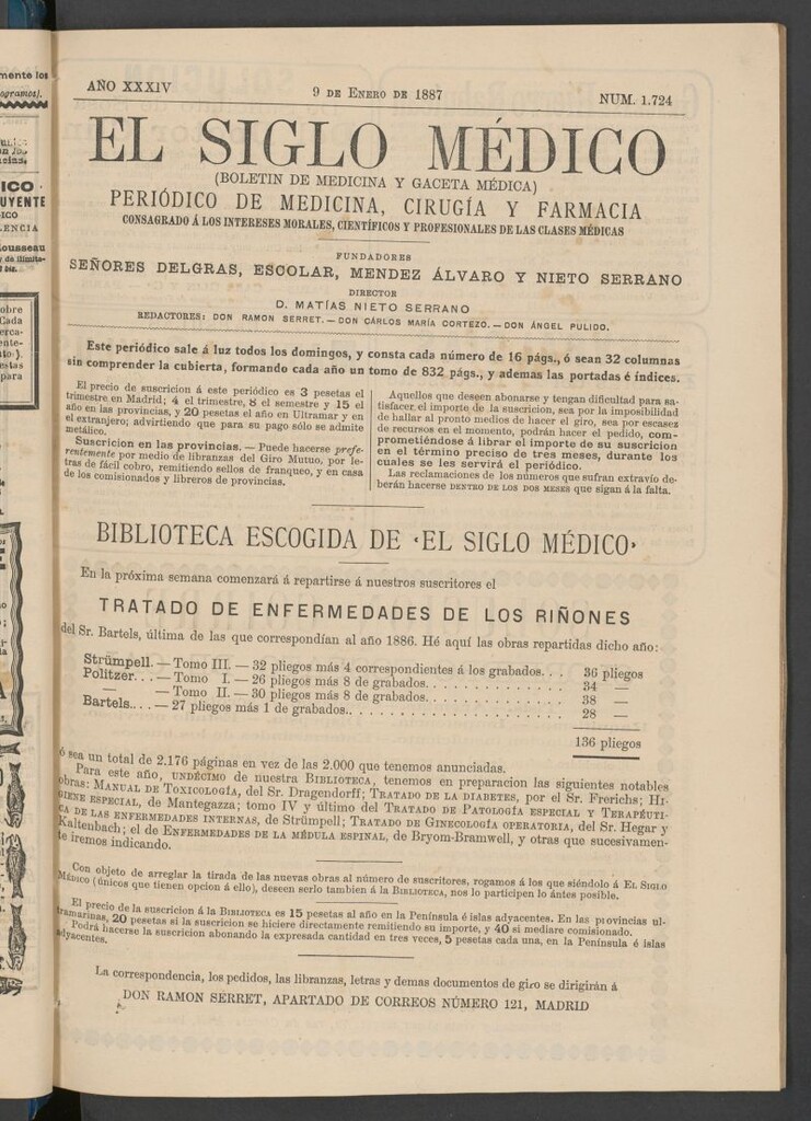 Miniatura de El Siglo Médico : boletín de medicina y gaceta médica del 9 de enero de 1887