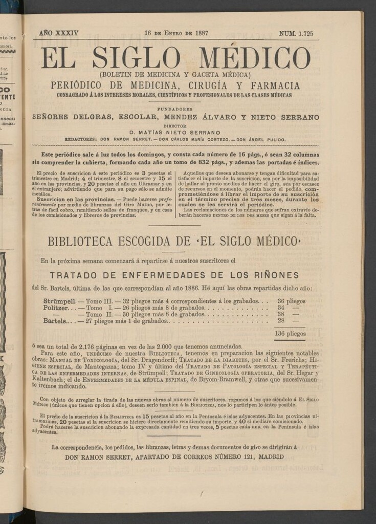 Miniatura de El Siglo Médico : boletín de medicina y gaceta médica del 16 de enero de 1887