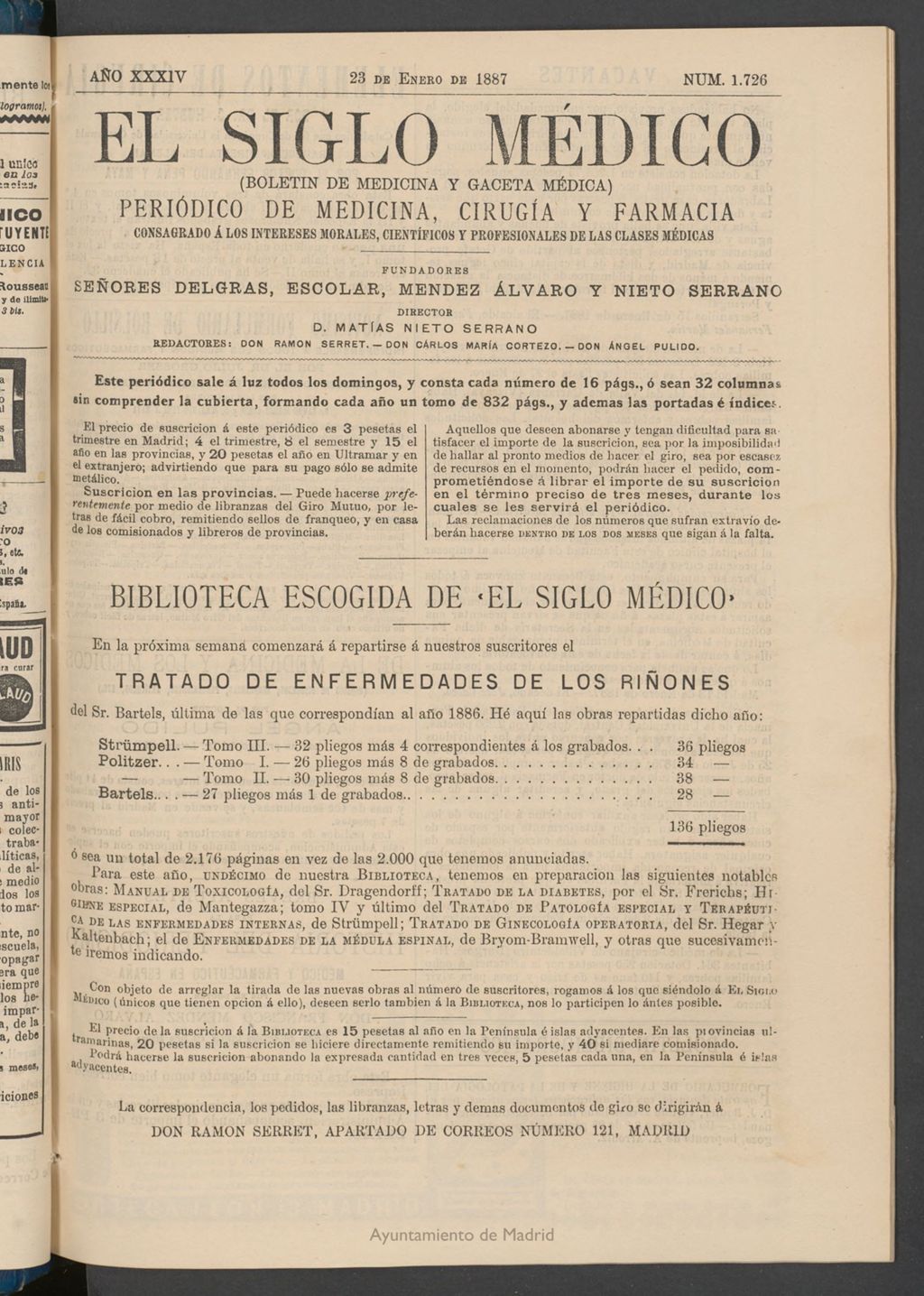 Miniatura de El Siglo Médico : boletín de medicina y gaceta médica del 23 de enero de 1887