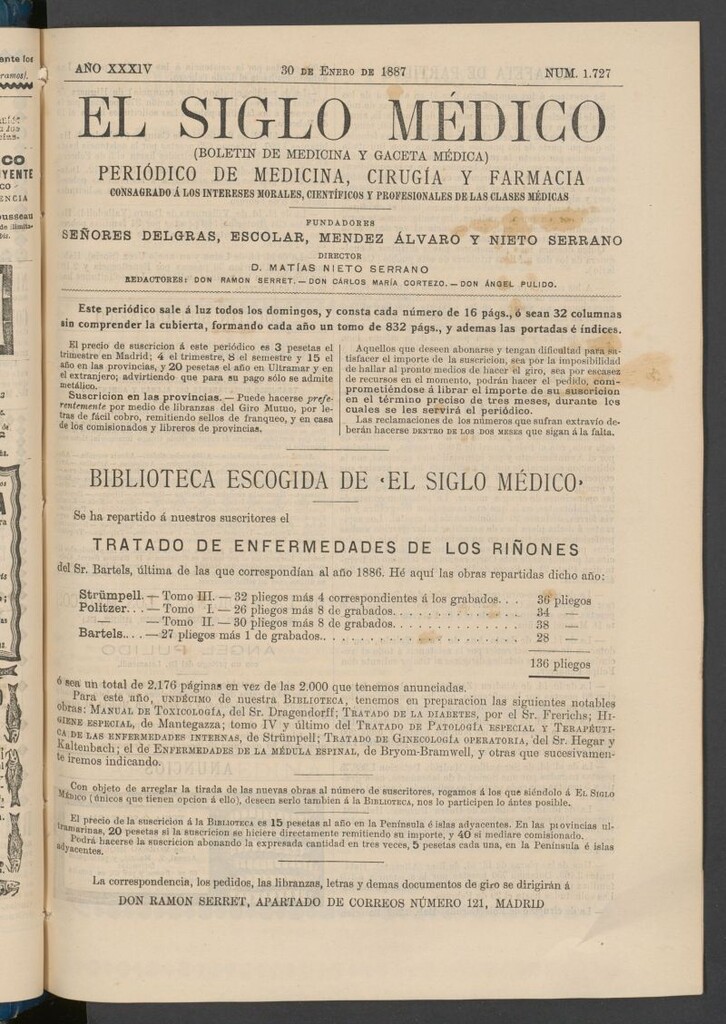Miniatura de El Siglo Médico : boletín de medicina y gaceta médica del 30 de enero de 1887
