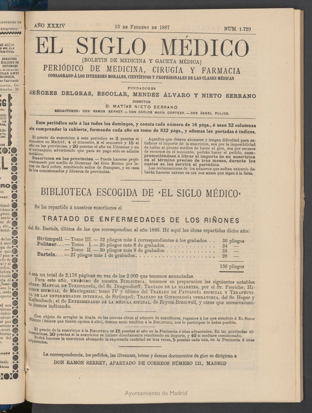 Miniatura de El Siglo Médico : boletín de medicina y gaceta médica del 13 de febrero de 1887