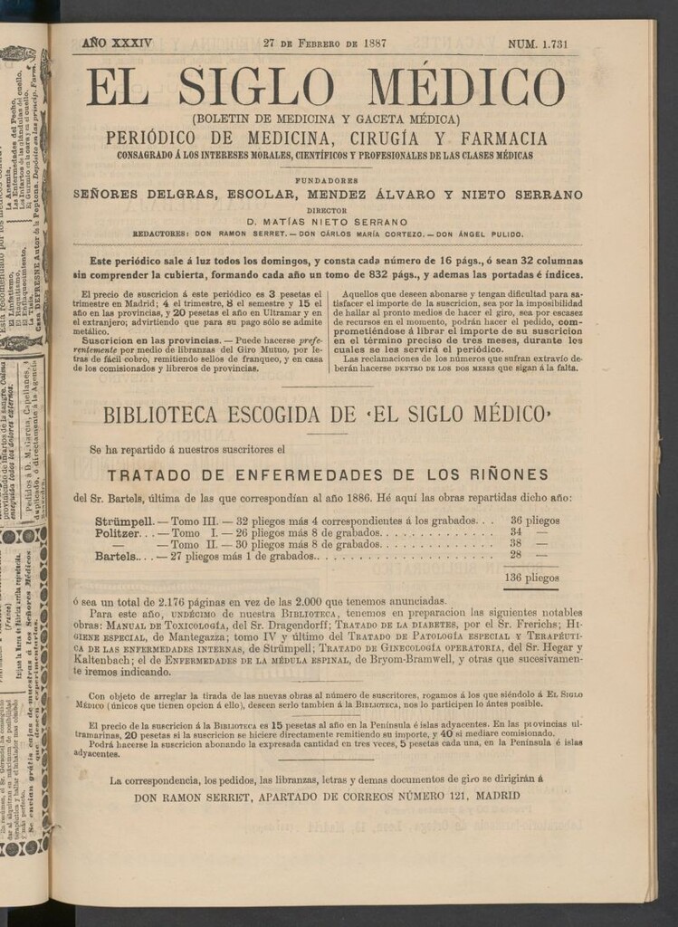 Miniatura de El Siglo Médico : boletín de medicina y gaceta médica del 27 de febrero de 1887