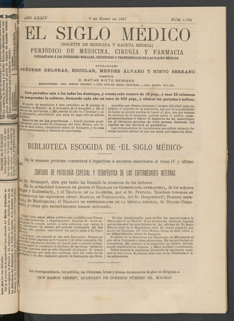 Miniatura de El Siglo Médico : boletín de medicina y gaceta médica del 6 de marzo de 1887