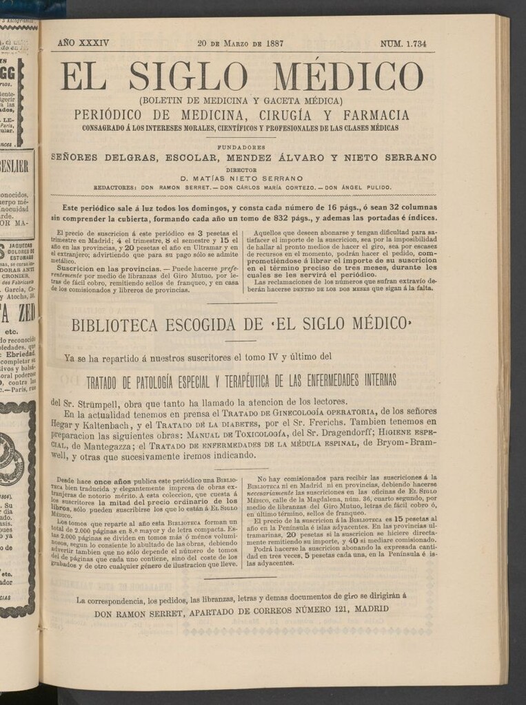Miniatura de El Siglo Médico : boletín de medicina y gaceta médica del 20 de marzo de 1887