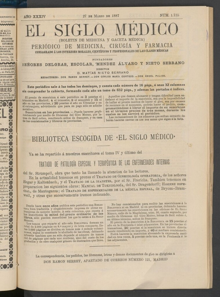 Miniatura de El Siglo Médico : boletín de medicina y gaceta médica del 27 de marzo de 1887