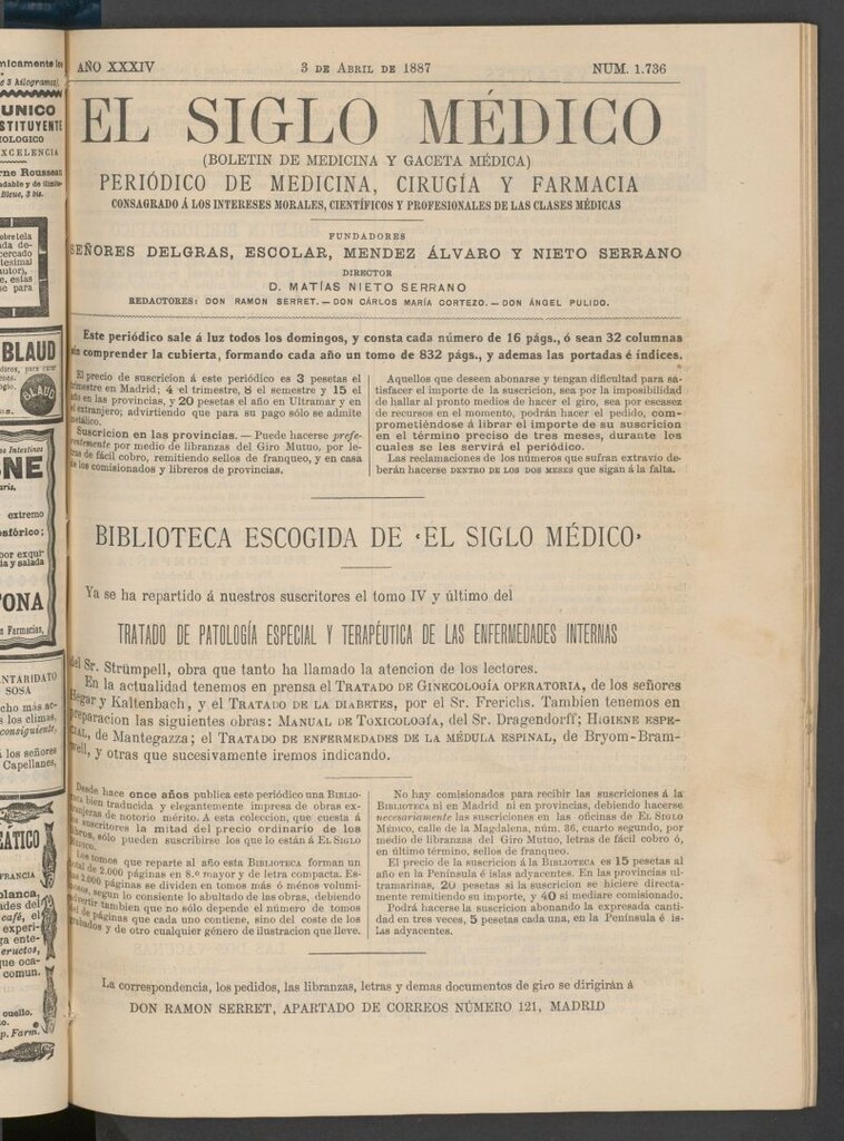 Miniatura de El Siglo Médico : boletín de medicina y gaceta médica del 3 de abril de 1887