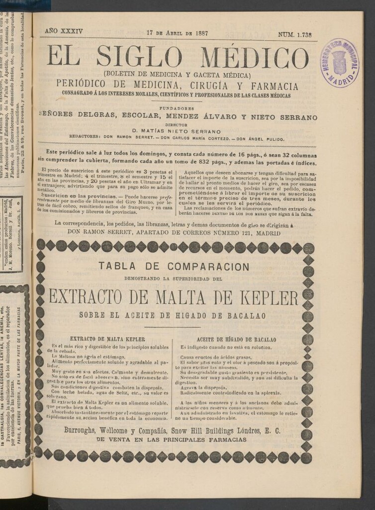 Miniatura de El Siglo Médico : boletín de medicina y gaceta médica del 17 de abril de 1887