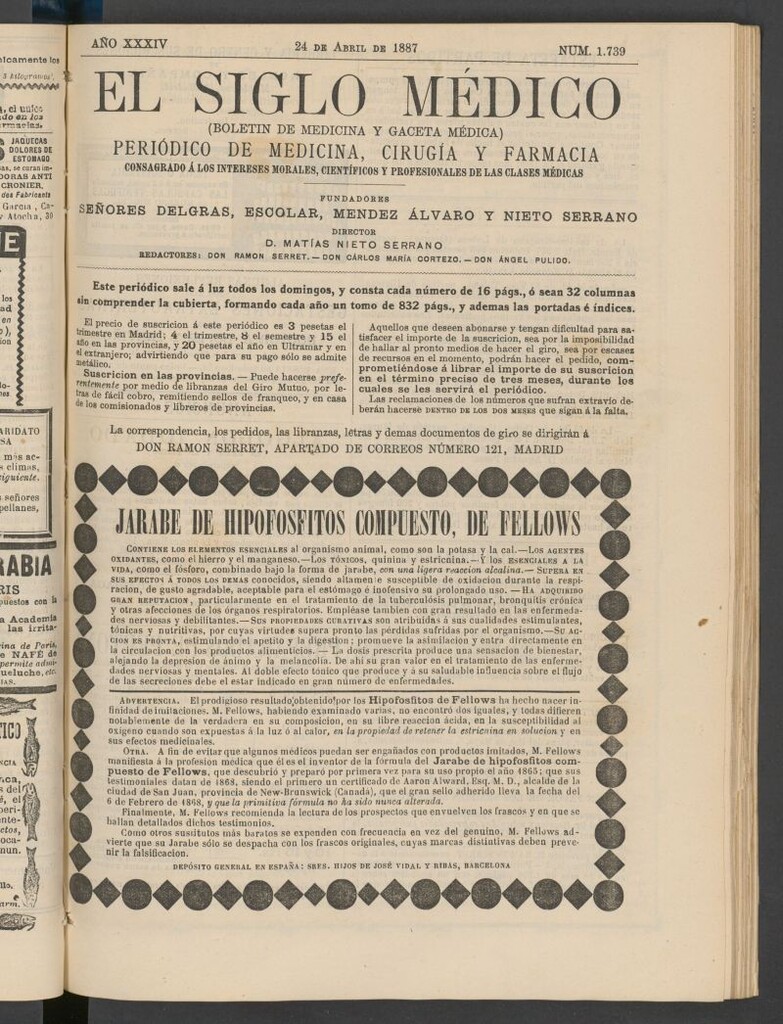 Miniatura de El Siglo Médico : boletín de medicina y gaceta médica del 24 de abril de 1887