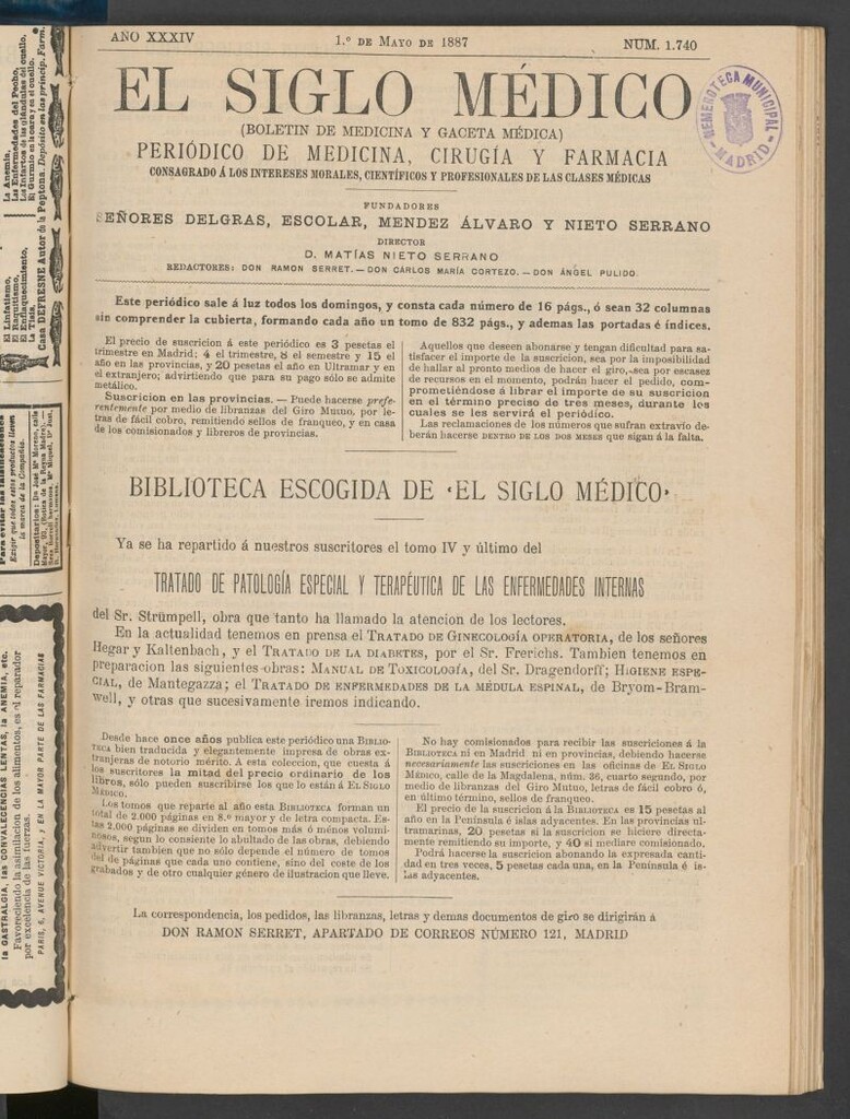 Miniatura de El Siglo Médico : boletín de medicina y gaceta médica del 1 de mayo de 1887