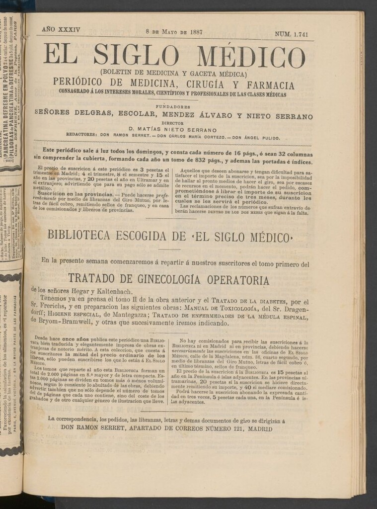 Miniatura de El Siglo Médico : boletín de medicina y gaceta médica del 8 de mayo de 1887