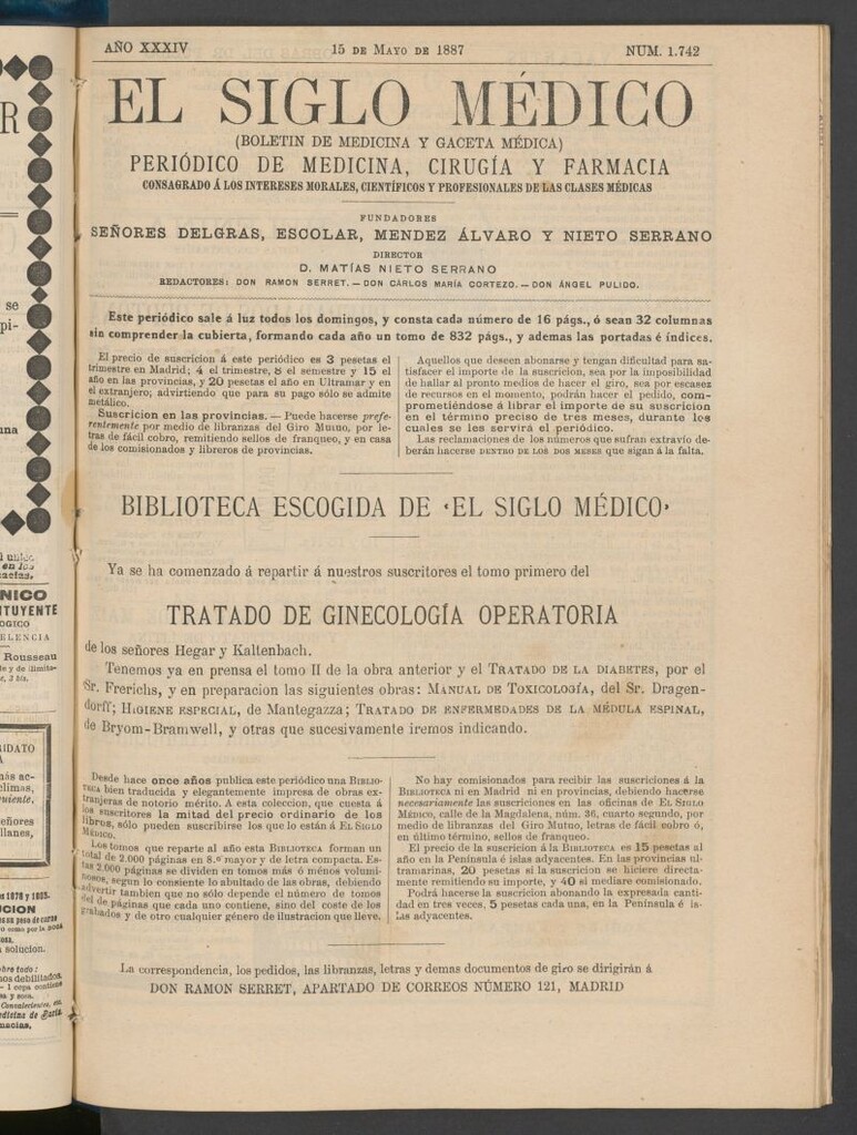 Miniatura de El Siglo Médico : boletín de medicina y gaceta médica del 15 de mayo de 1887