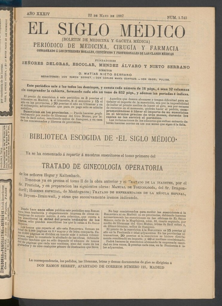 Miniatura de El Siglo Médico : boletín de medicina y gaceta médica del 22 de mayo de 1887