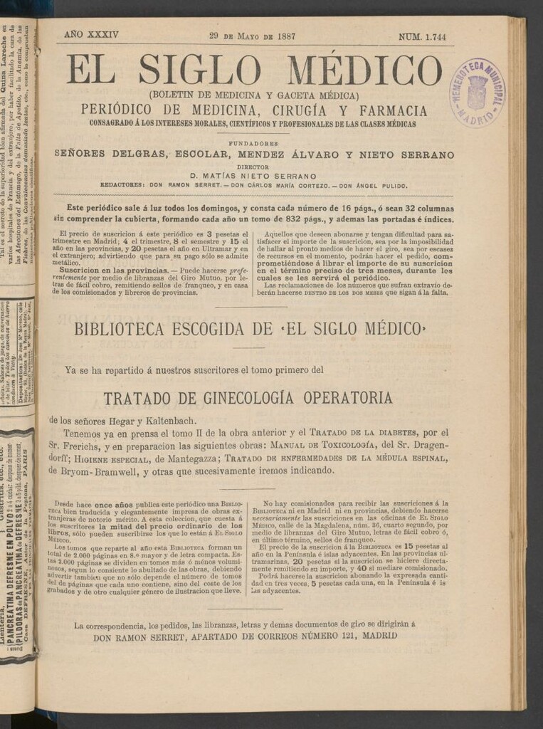 Miniatura de El Siglo Médico : boletín de medicina y gaceta médica del 29 de mayo de 1887