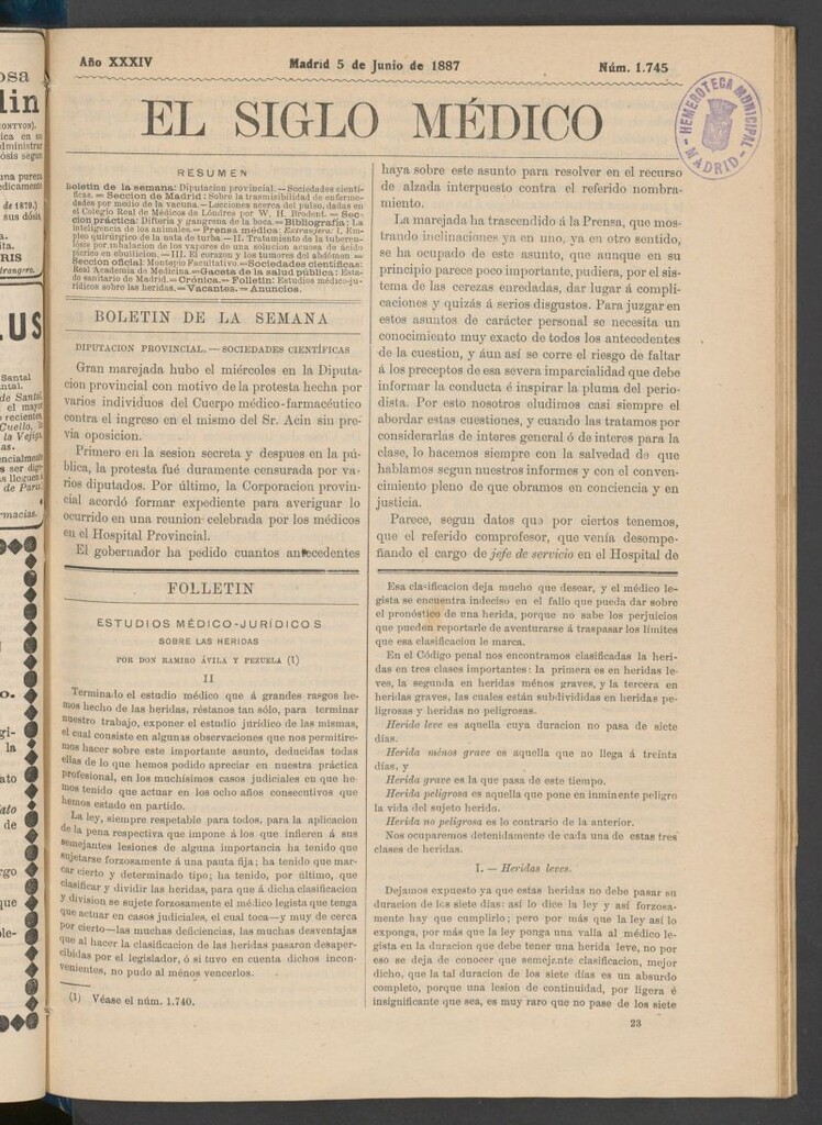 Miniatura de El Siglo Médico : boletín de medicina y gaceta médica del 5 de junio de 1887