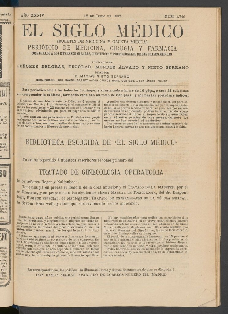 Miniatura de El Siglo Médico : boletín de medicina y gaceta médica del 12 de junio de 1887