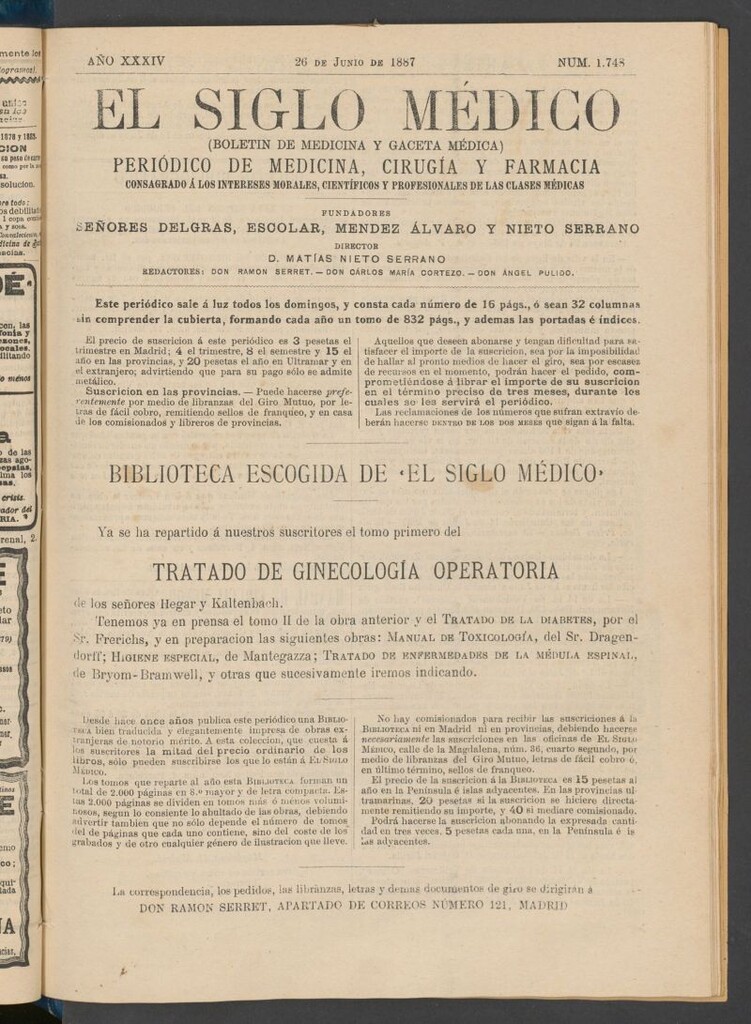Miniatura de El Siglo Médico : boletín de medicina y gaceta médica del 26 de junio de 1887