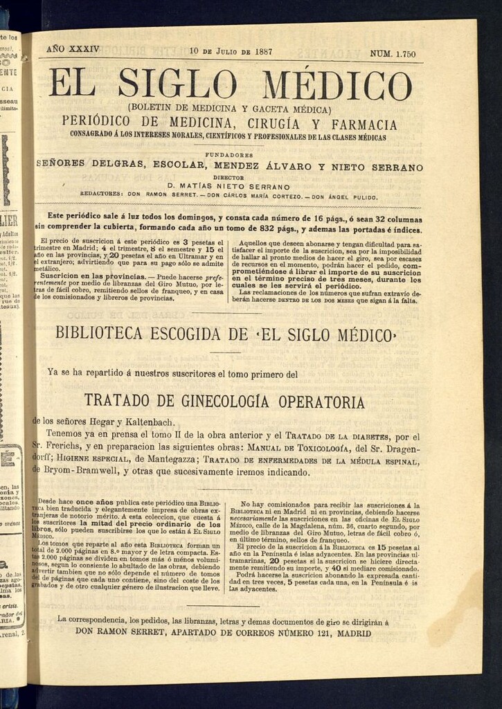 Miniatura de El Siglo Médico : boletín de medicina y gaceta médica del 10 de julio de 1887