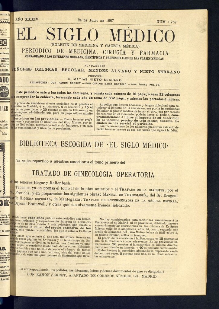 Miniatura de El Siglo Médico : boletín de medicina y gaceta médica del 24 de julio de 1887