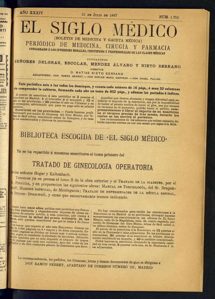 Miniatura de El Siglo Médico : boletín de medicina y gaceta médica del 31 de julio de 1887