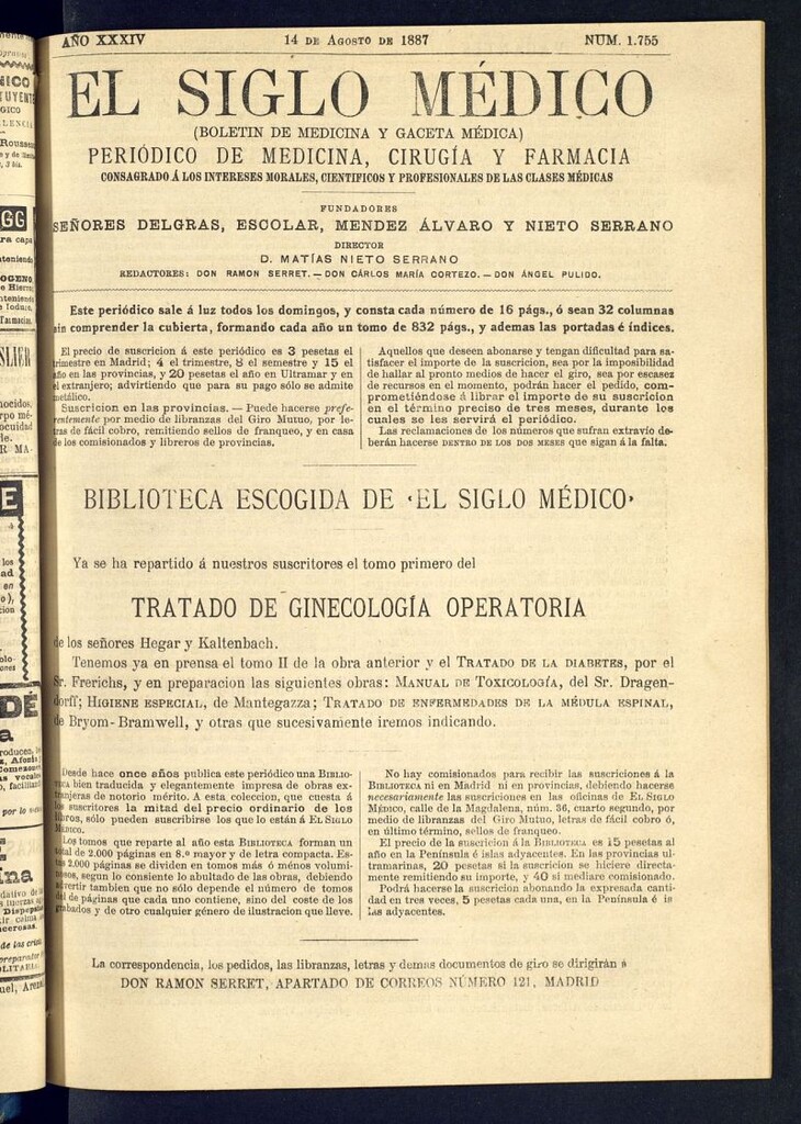 Miniatura de El Siglo Médico : boletín de medicina y gaceta médica del 14 de agosto de 1887