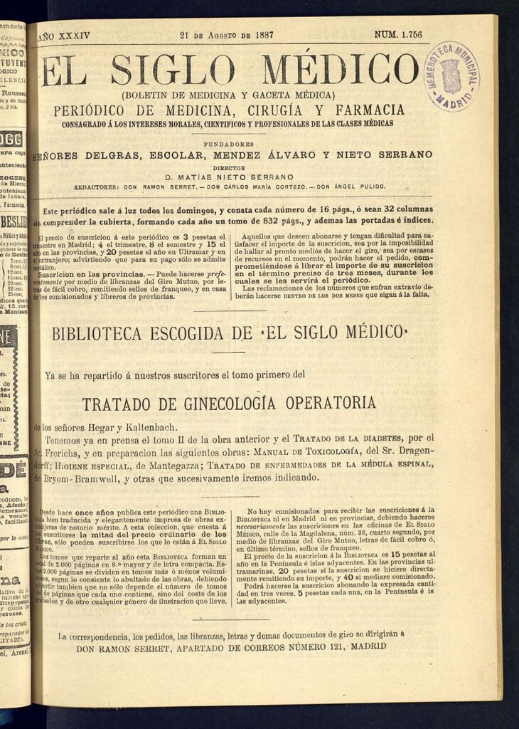 Miniatura de El Siglo Médico : boletín de medicina y gaceta médica del 21 de agosto de 1887