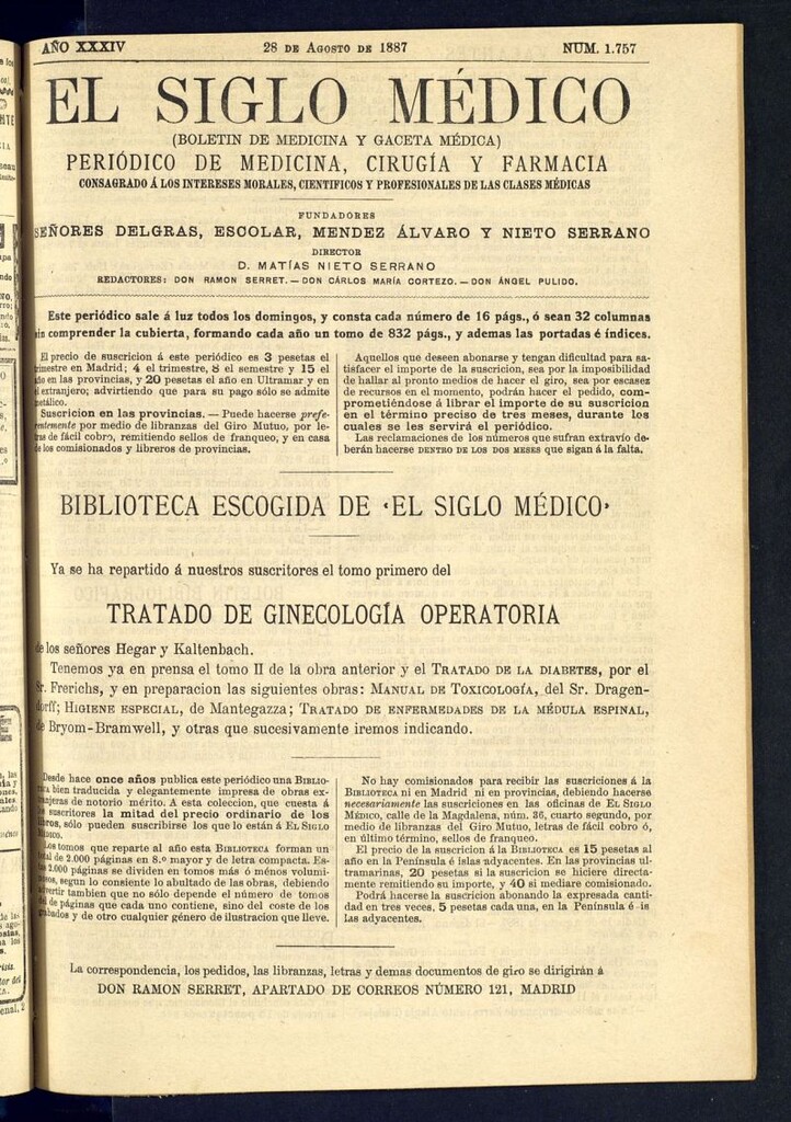 Miniatura de El Siglo Médico : boletín de medicina y gaceta médica del 28 de agosto de 1887