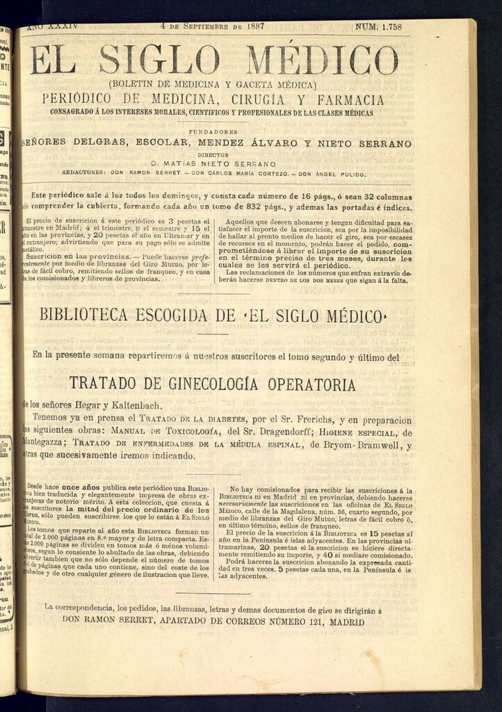 Miniatura de El Siglo Médico : boletín de medicina y gaceta médica del 4 de septiembre de 1887