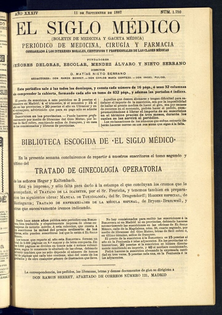 Miniatura de El Siglo Médico : boletín de medicina y gaceta médica del 11 de septiembre de 1887