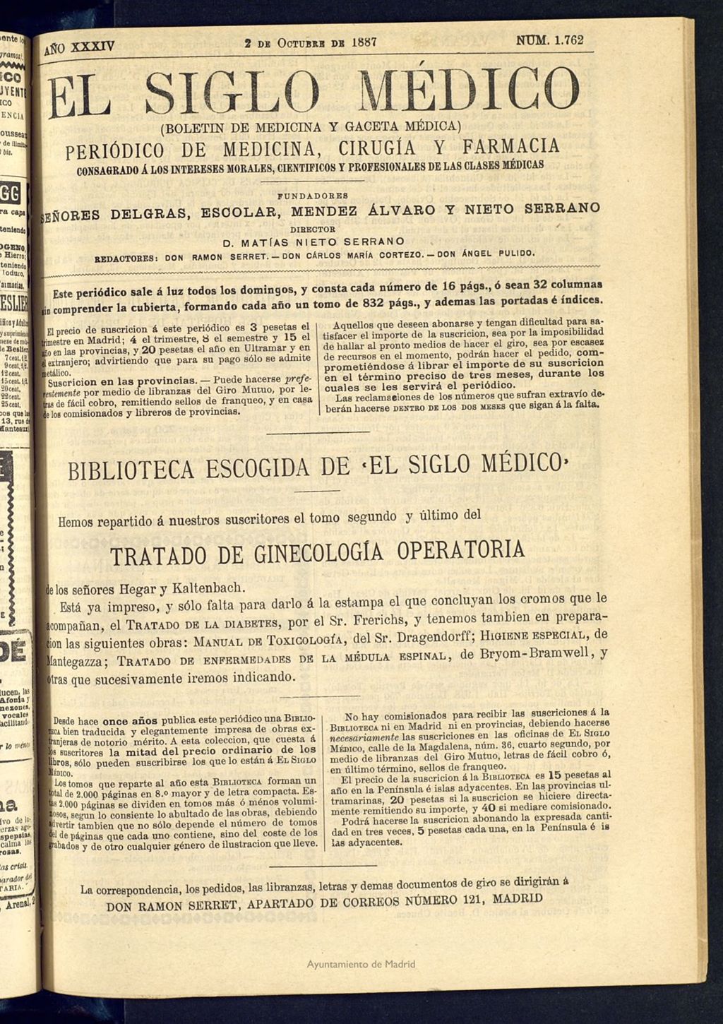 Miniatura de El Siglo Médico : boletín de medicina y gaceta médica del 2 de octubre de 1887