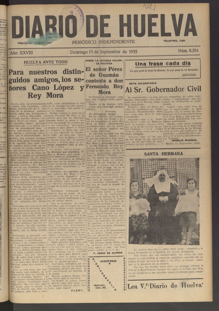 Miniatura de Diario de Huelva : periódico independiente del 15 de septiembre de 1935