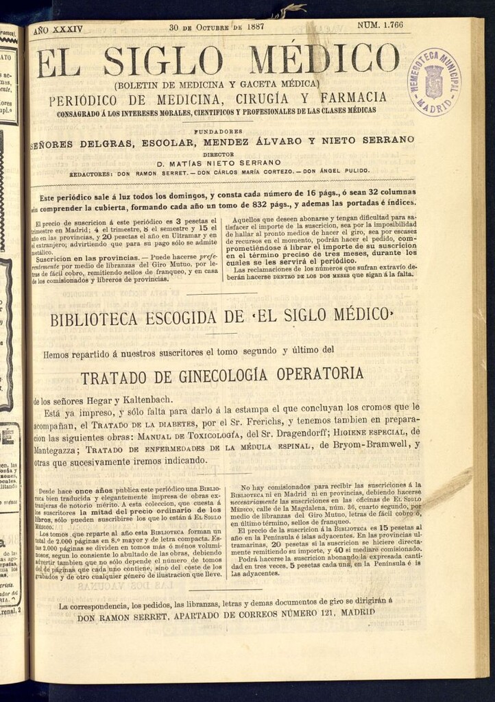 Miniatura de El Siglo Médico : boletín de medicina y gaceta médica del 30 de octubre de 1887