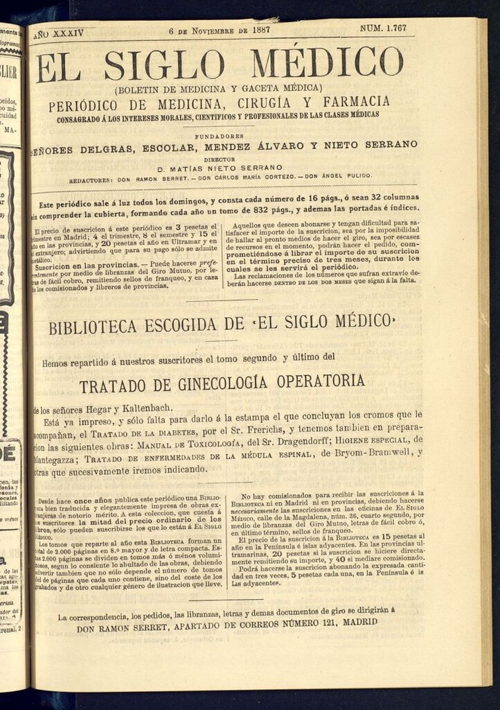 Miniatura de El Siglo Médico : boletín de medicina y gaceta médica del 6 de noviembre de 1887