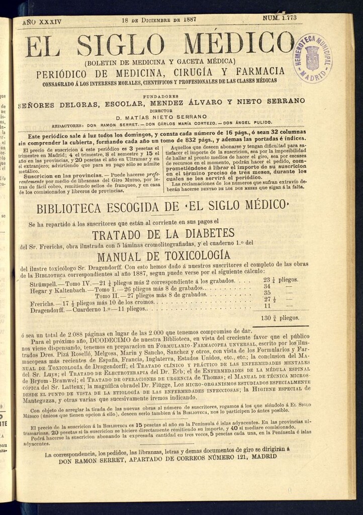 Miniatura de El Siglo Médico : boletín de medicina y gaceta médica del 18 de diciembre de 1887