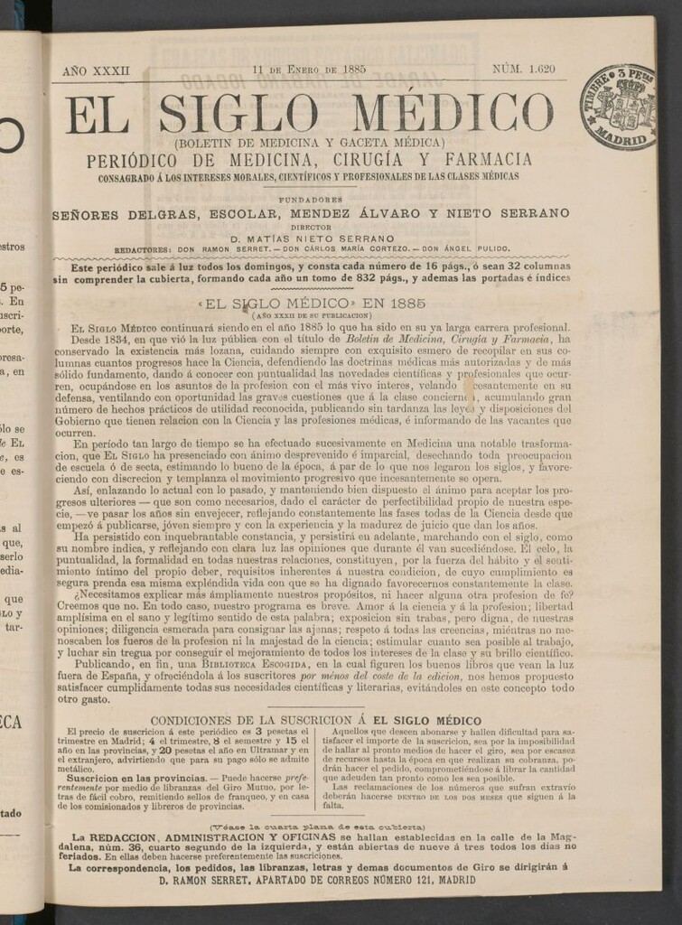 Miniatura de El Siglo Médico : boletín de medicina y gaceta médica del 11 de enero de 1885