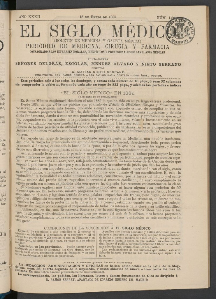 Miniatura de El Siglo Médico : boletín de medicina y gaceta médica del 18 de enero de 1885