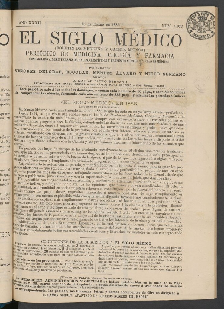 Miniatura de El Siglo Médico : boletín de medicina y gaceta médica del 25 de enero de 1885