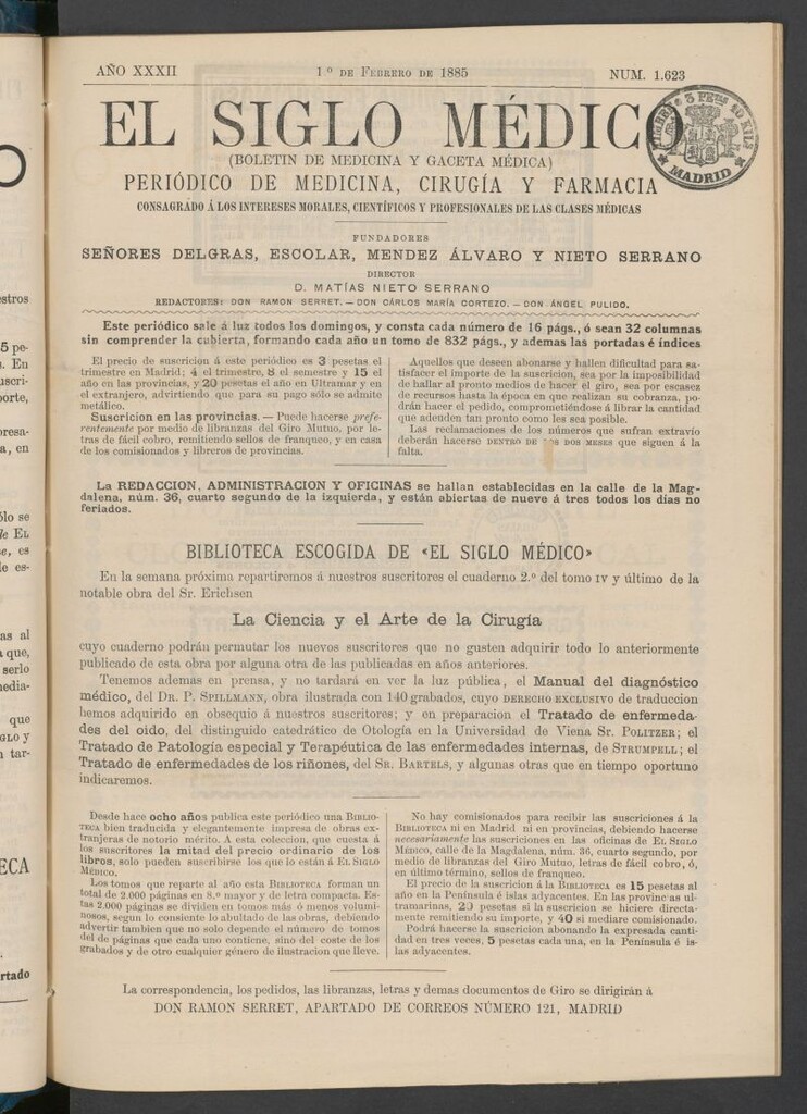 Miniatura de El Siglo Médico : boletín de medicina y gaceta médica del 1 de febrero de 1885