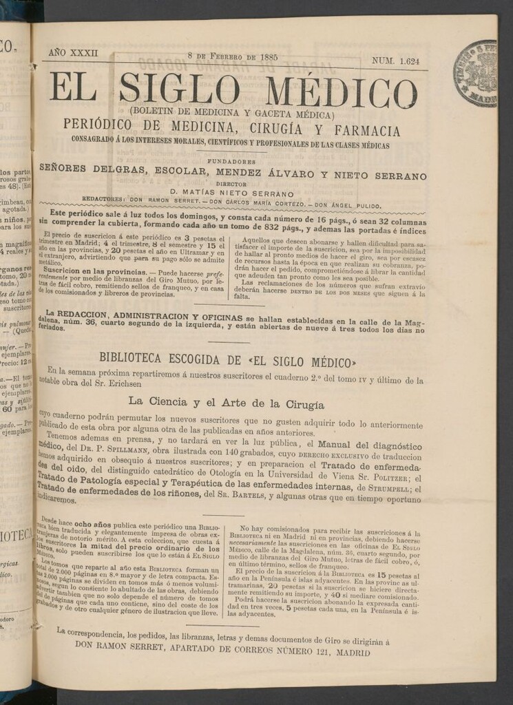Miniatura de El Siglo Médico : boletín de medicina y gaceta médica del 8 de febrero de 1885