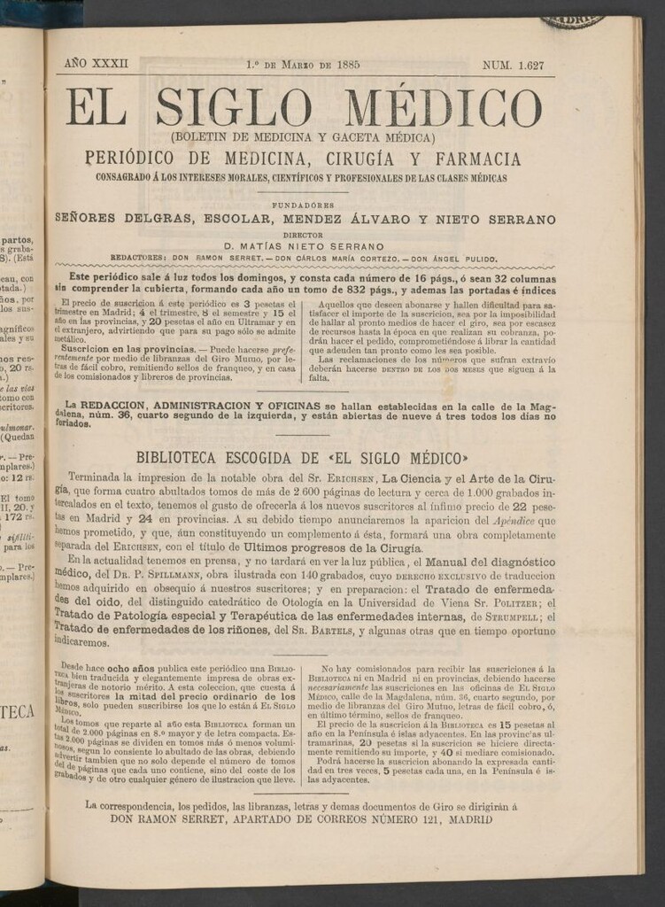 Miniatura de El Siglo Médico : boletín de medicina y gaceta médica del 1 de marzo de 1885