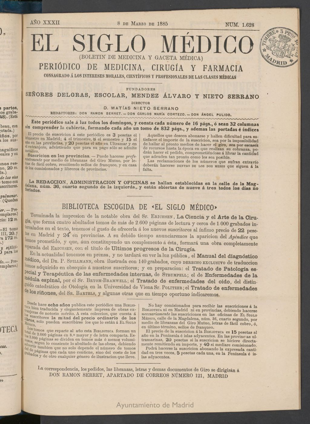 Miniatura de El Siglo Médico : boletín de medicina y gaceta médica del 8 de marzo de 1885