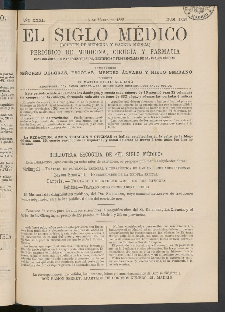 Miniatura de El Siglo Médico : boletín de medicina y gaceta médica del 15 de marzo de 1885