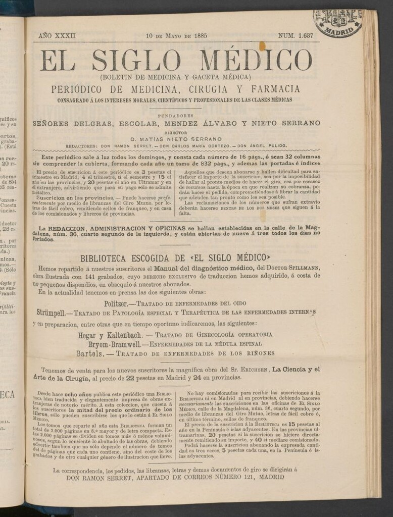 Miniatura de El Siglo Médico : boletín de medicina y gaceta médica del 10 de mayo de 1885