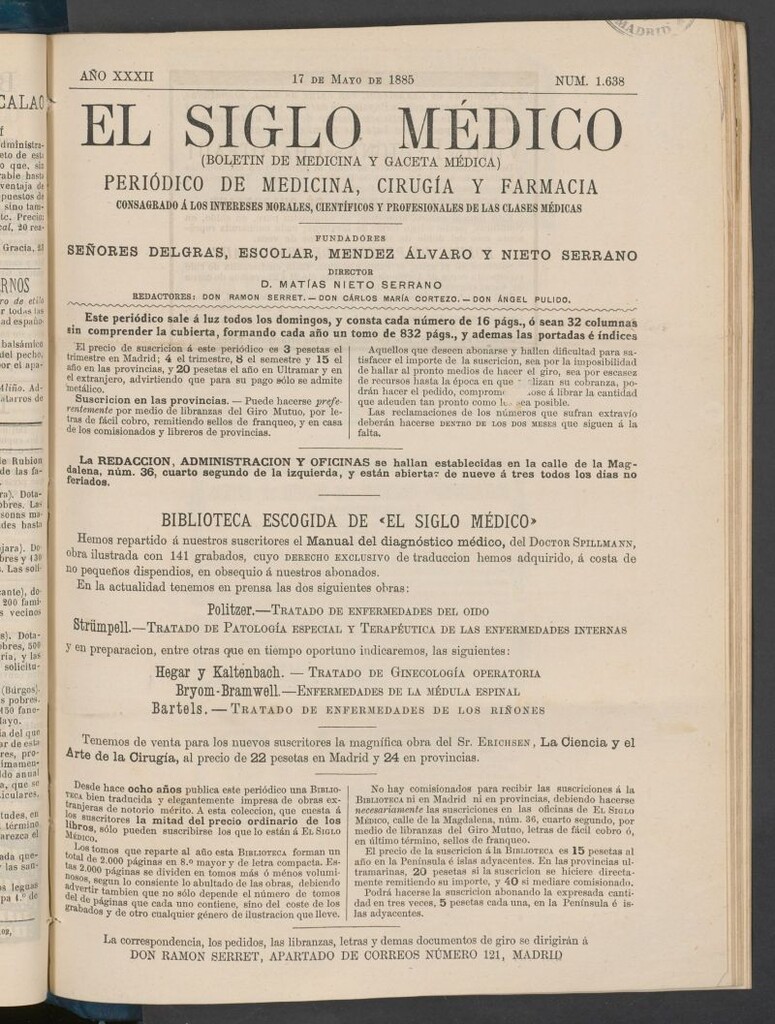 Miniatura de El Siglo Médico : boletín de medicina y gaceta médica del 17 de mayo de 1885