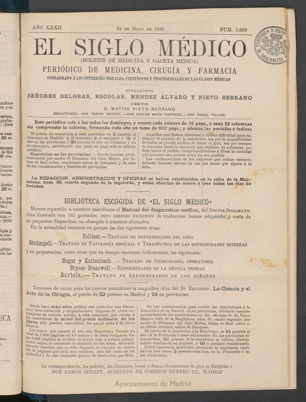 Miniatura de El Siglo Médico : boletín de medicina y gaceta médica del 24 de mayo de 1885