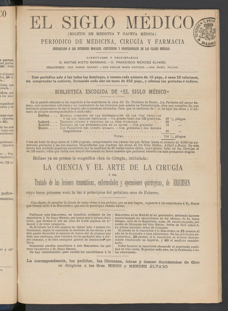 Miniatura de El Siglo Médico: boletín de medicina y gaceta médica del 14 de enero de 1883