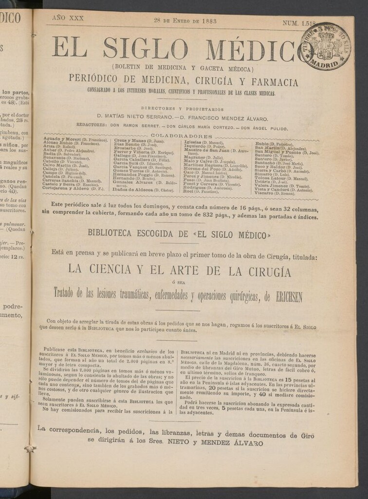 Miniatura de El Siglo Médico: boletín de medicina y gaceta médica del 28 de enero de 1883