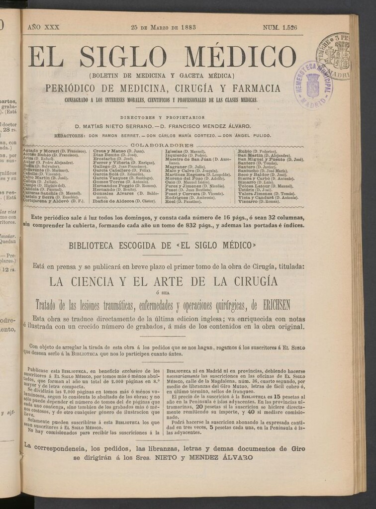 Miniatura de El Siglo Médico: boletín de medicina y gaceta médica del 25 de marzo de 1883